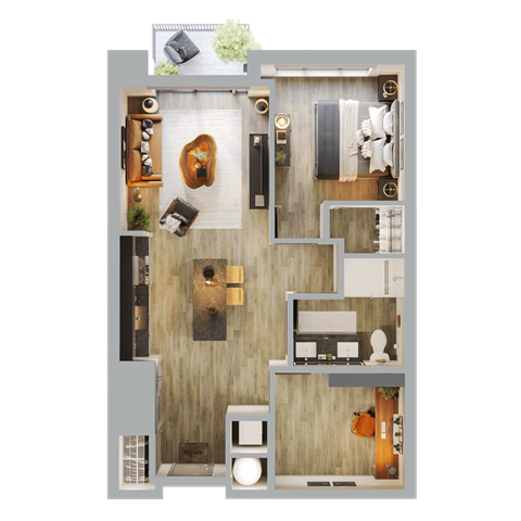 Floor plan for 1 bed, 1 bath, 847 sqft